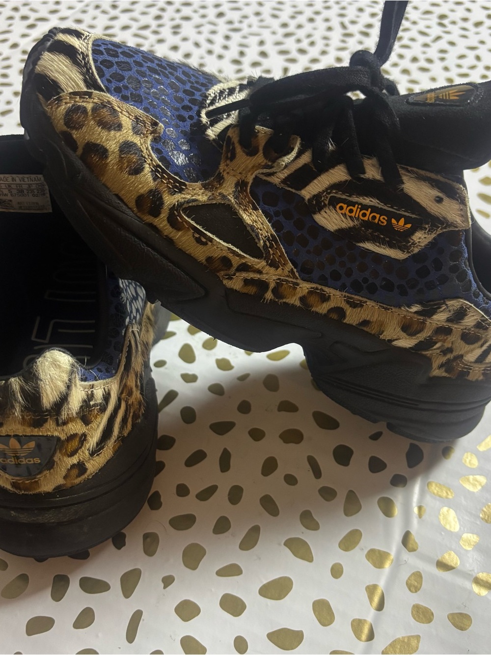 adidas Women’s Leopard Print Sneakers with Blue Accents